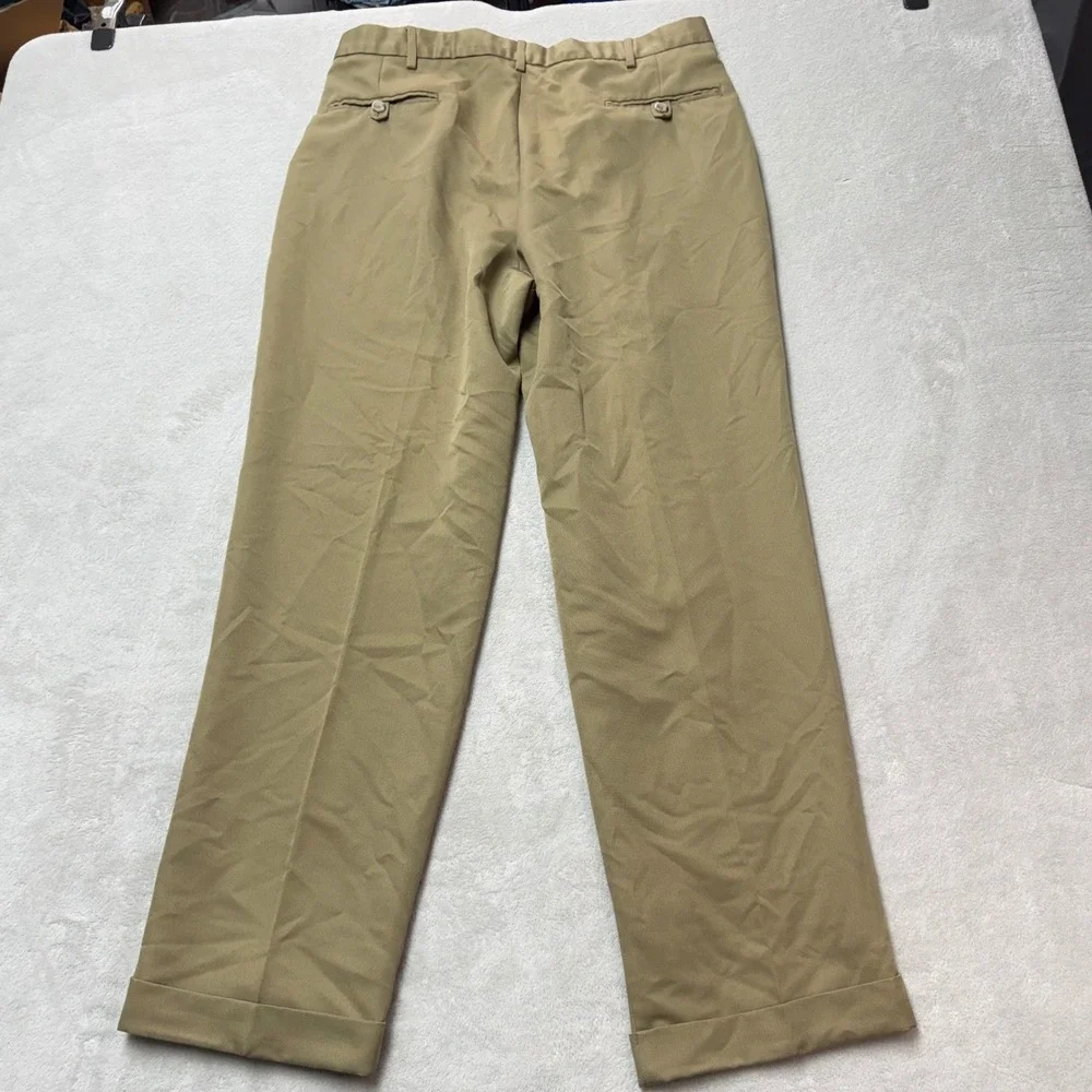 Dockers Mens Khaki Tan Microfiber Pleated Cuffed Dress Pants 36x32